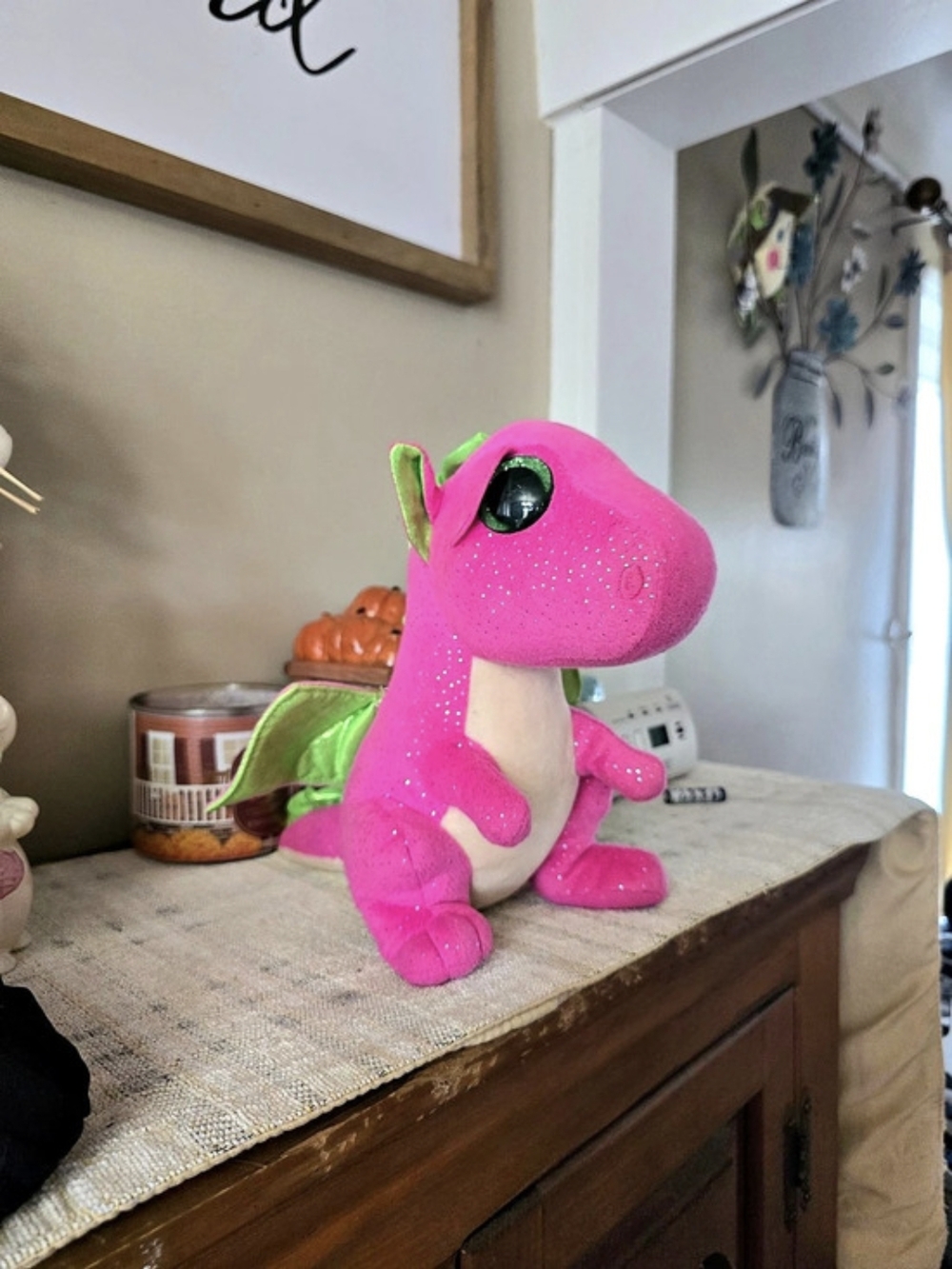 TY Darla The Pink Dragon Glitter Plush Stuffed Animal